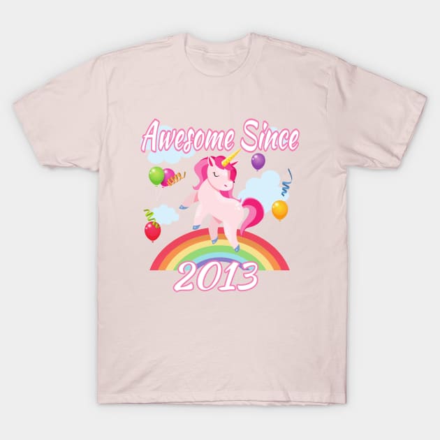 Unicorn Awesome Since 2013 Happy Birthday T-Shirt by pho702